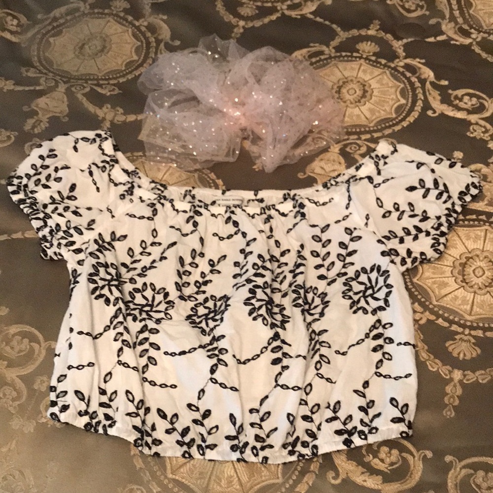 American Eagle Eyelet Off-Shoulder Crop Top.